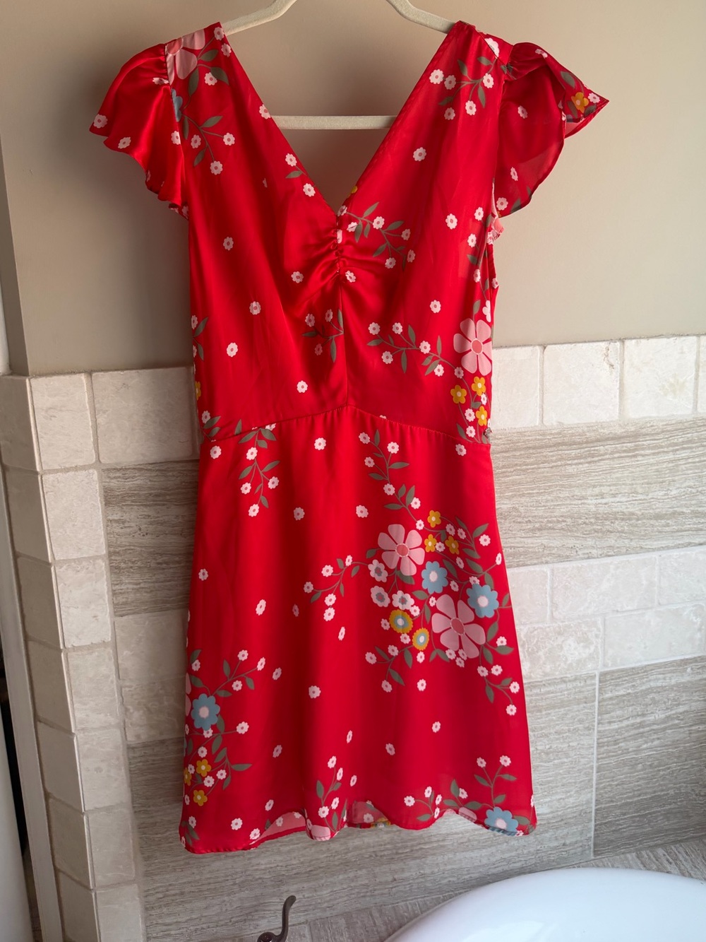 Red Floral V-Neck Dress
